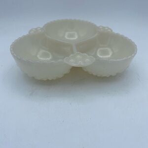 Vintage Hobnail Milk Glass Hobnail 3 Section Nut Candy Relish Dish